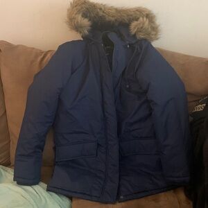 Totes Navy  Jacket with Faux Fur Hood nwot